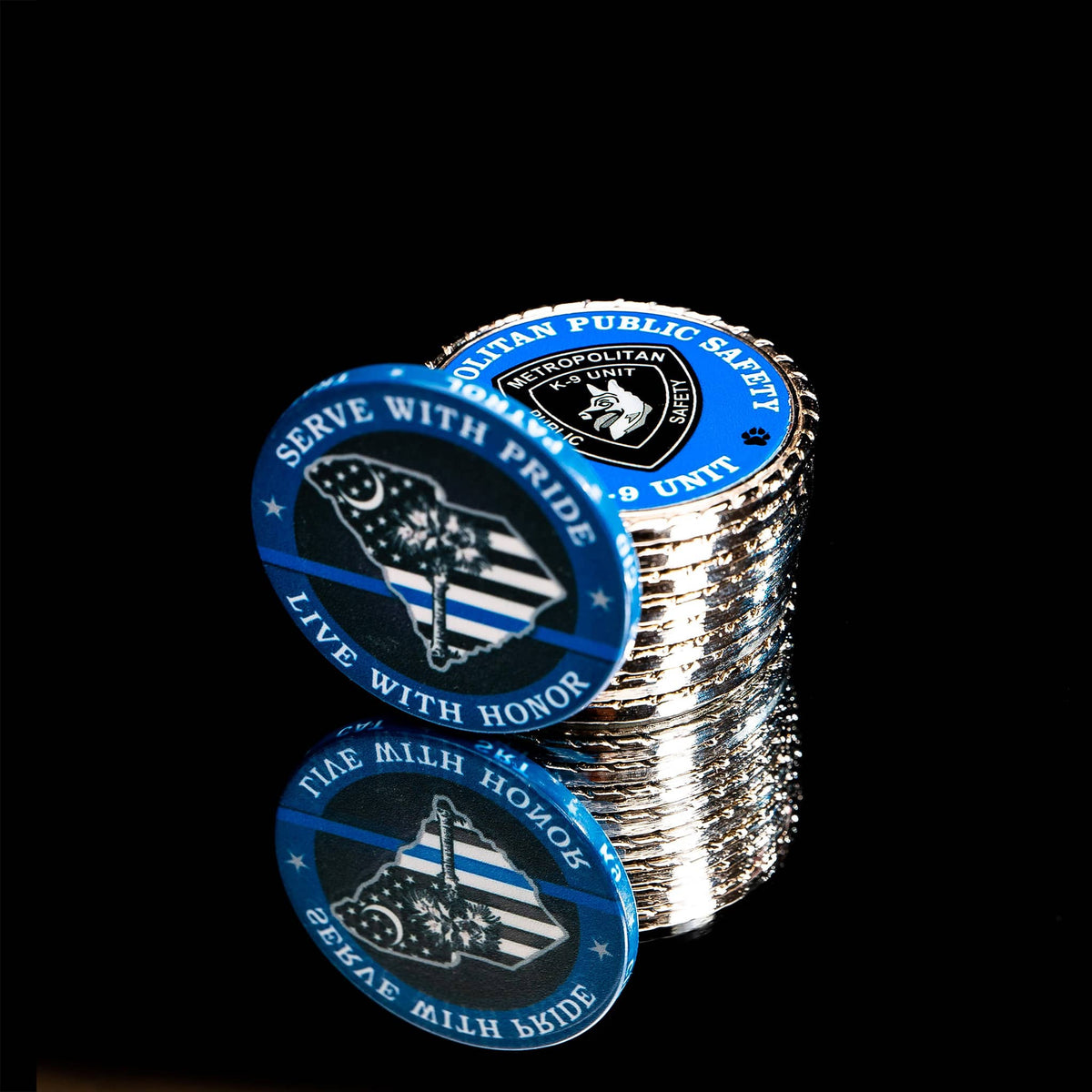 1.75" Custom Metal Challenge Coins Silver Rope Border